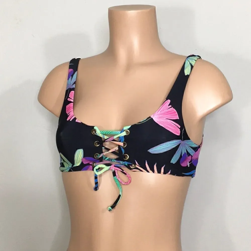 New. PILYQ multicolored palm leaf bikini.